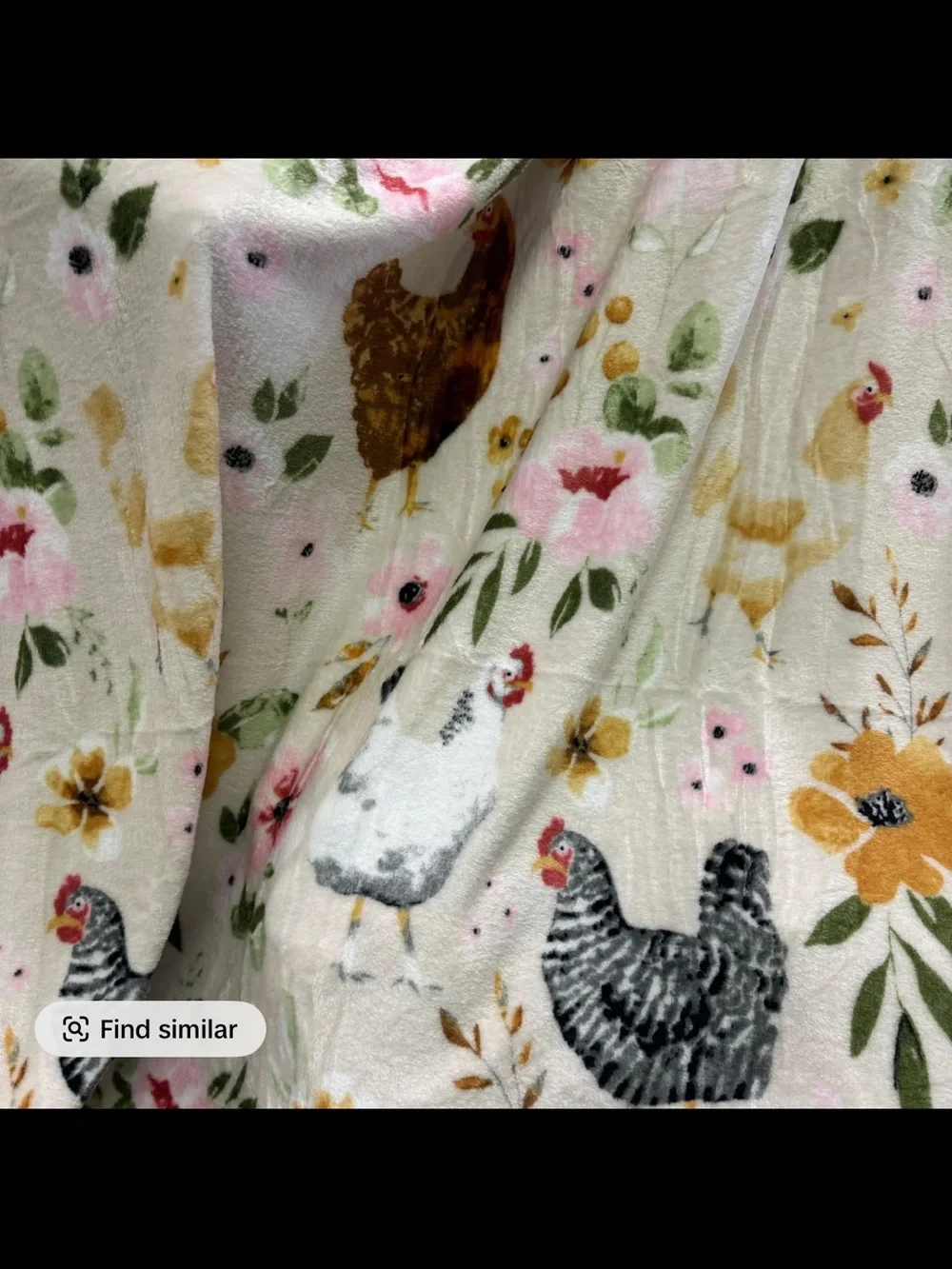 Chicken Print Fleece Throw Blanket - Cream with Multi Floral